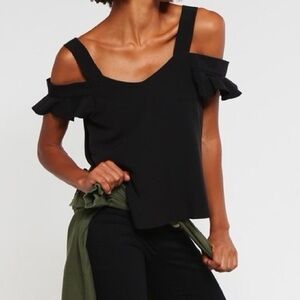 Caramel Black Cold Shoulder Sheer Blouse